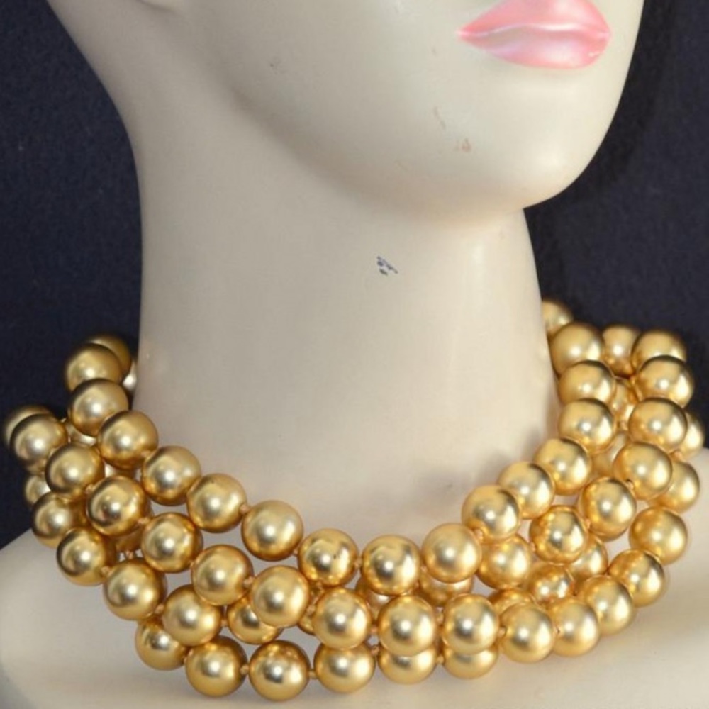 Vintage Escada Gold Faux Pearl Beaded Necklace